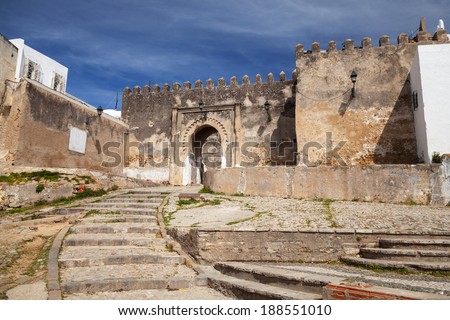 Ancient stone fortress in Madina. Old part of Tangier town, Morocco Royalty-Free Stock Photo #188551010