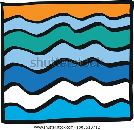 Colored waves original simple hand drawing converted to vector and colored
