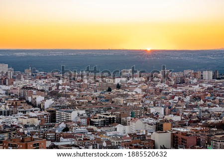 views from the sky of madrid, sunset, night and clear day