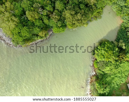 Creative Aerial Shots of the Santubong and Damai Beaches of Sarawak Malaysia, beside the South China Sea, with the mighty Mount Santubong as the background