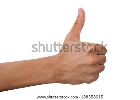 Thumbs up hand sign isolated on white background.  Royalty-Free Stock Photo #188558015