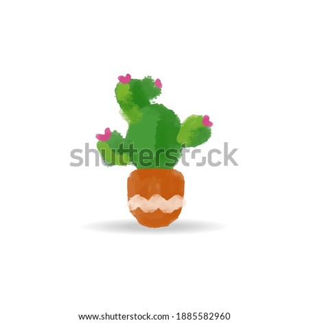 isolated cartoon cactus in pot vector illustration. cute cactus clip art for greeting card, anniversary, web banners, social and print media