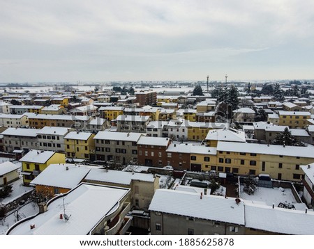 The roofs  Galliate after a beautiful and heavy snowfall, Novara, Piedmont, Italy