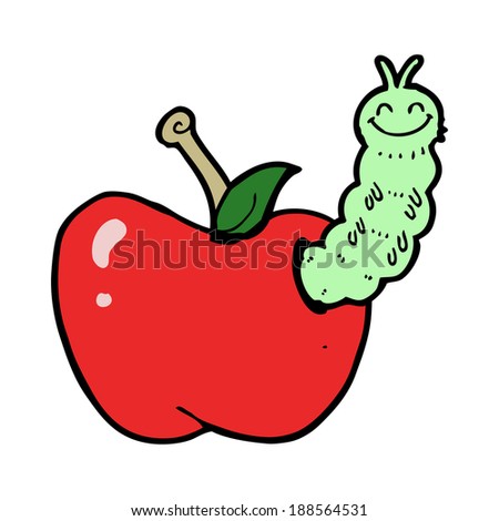 cartoon bug eating apple