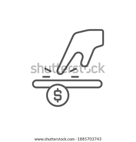 Hand using touch screen and coin icon, color, line, outline vector sign, linear style pictogram isolated on white. Symbol, logo illustration