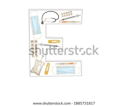 English letter E of medical instruments