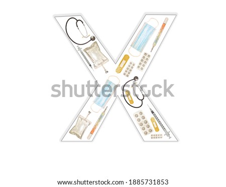 English letter X of medical instruments