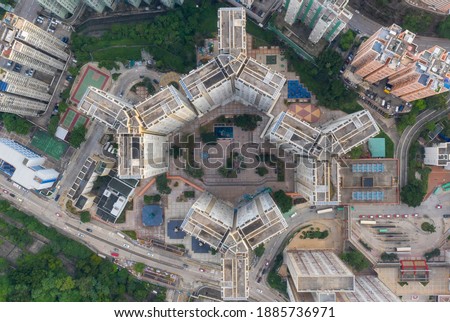 Aerial view of Hong kong residential housing.