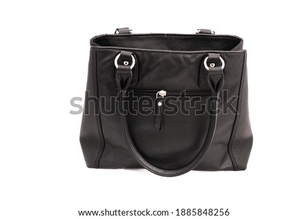 Women's stylish fashion accessories. Leather woman handbag on white background. Beautiful elegance and luxury fashion photo bag isolated.Closeup subject for blogging and site. High-res photo product.

