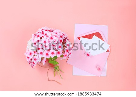 Abstract flower composition, spring background, minimal holiday concept, postcard. Congratulations to mothers day, womens day, happy birthday, wedding, place for text, flat lay,