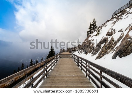 View of a boardwalk at the summit of Sulphur mountain, Canada