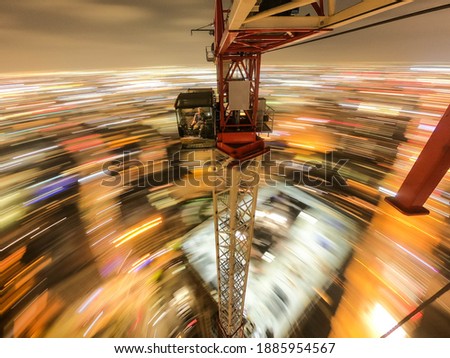 Tower Crane working at night in Los Angeles 