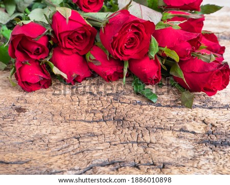 Fresh red roses on the wood background with copy space,Holiday concept.