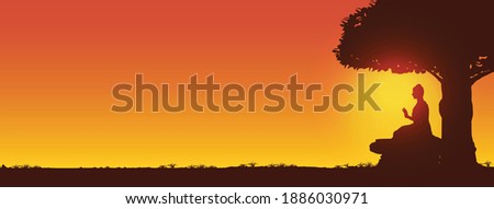 Makha Bucha Day, Buddha delivering his teachings shortly before his death to 1,250 monks, Vector Illustration Royalty-Free Stock Photo #1886030971