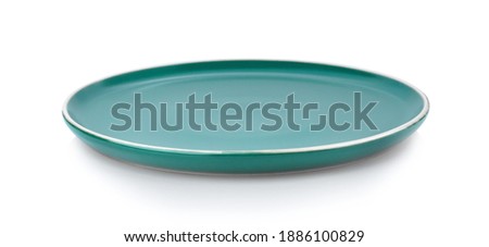 empty green ceramic plate isolated on white background Royalty-Free Stock Photo #1886100829