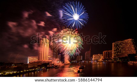 colorful fireworks on the black sky background  