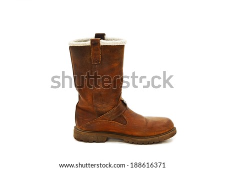 Photo of leather female boots. Isolated on white background  