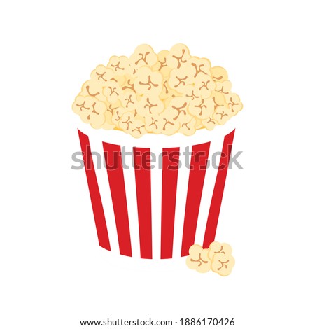 Popcorn in a striped bucket icon. Cinema popcorn box illustration. Paper bag full of popcorn icon isolated on a white background