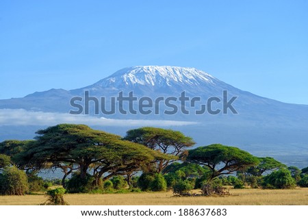 Snow on top of Mount Kilimanjaro in Amboseli Royalty-Free Stock Photo #188637683