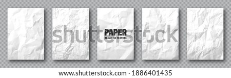 Realistic white crumpled paper texture. Rough grunge old blank. Torn edges. Vector illustration.