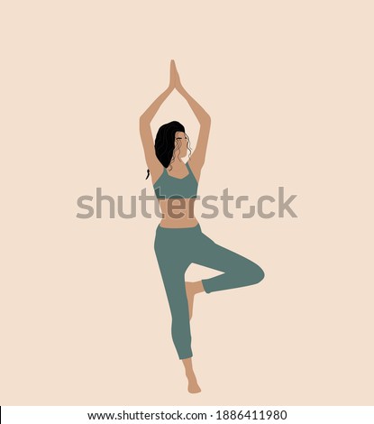 Yoga girl, woman vector illustration. Flat desigh. print for posters, postcards, t-shirt