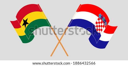 Crossed and waving flags of Ghana and Croatia