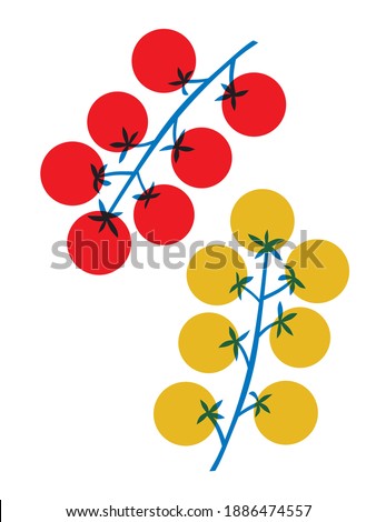 Cherry tomatoes vector cartoon illustration. Red, yellow tomato scandinavian design. Vegan menu illustration. Simple vegetables for your design. Flat vegetables printable.