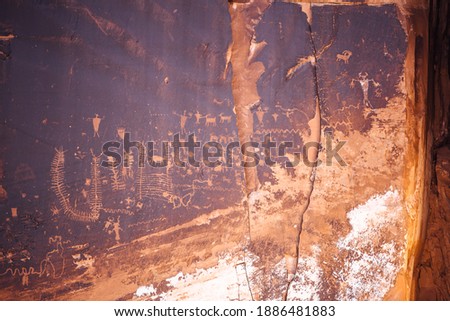 Petroglyphs along the Potash River in Moab, Utah.