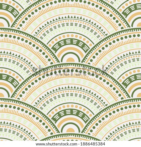 Mexican medallions mosaic tile design vector seamless pattern. Folk motifs hippie line art geometry. Native indian folk circle mandala elements seamless geometric pattern.