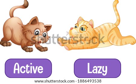 Opposite words with active and lazy illustration