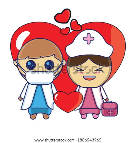Couple doctors are full of love with white background