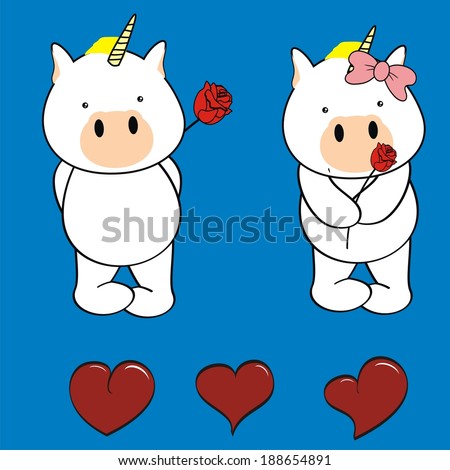  unicorn baby cartoon cute rose valentine in vector format