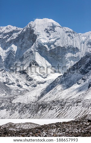 High mountain lake Imja Tsho (5010 m) and Amphulapche peak (5663 m) on background (Chhukhung valley) - Everest region, Nepal, Himalayas