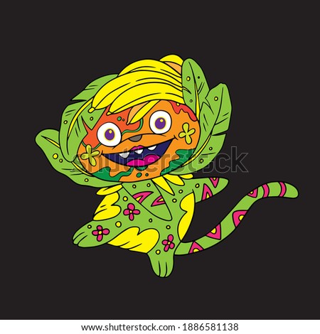 vector of cute monkey in bright colored ethnic style
