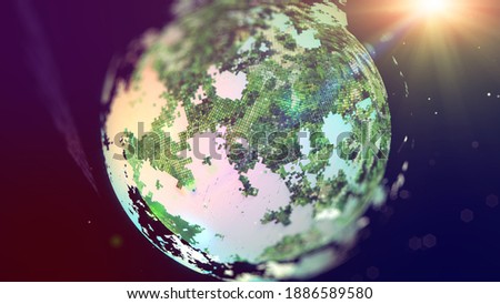 Closeup of planet from space, realistic planet with nice environmental light effects,Technology and Business and Environment concept. 