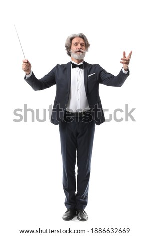 Senior male conductor on white background Royalty-Free Stock Photo #1886632669