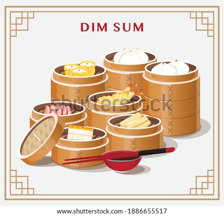 Dim sum menu set Asian food vector illustration	 Royalty-Free Stock Photo #1886655517