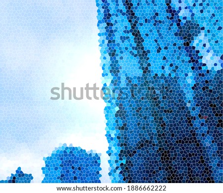 Digital Illustration Blue Glass Building Mosaic
