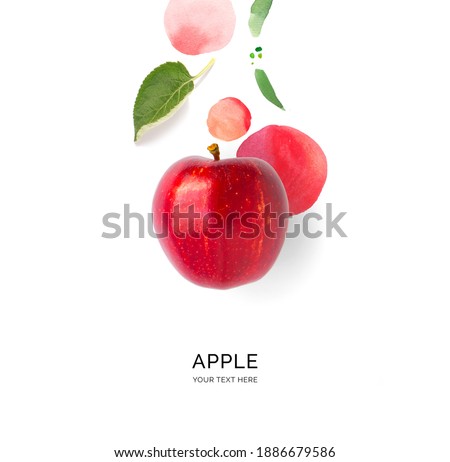Creative layout made of red apple on the watercolor background. Flat lay. Food concept.	