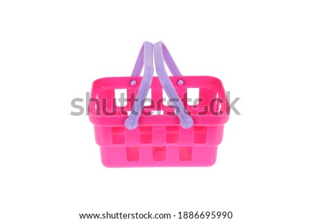 Pink empty toy grocery basket On white background, isolated.