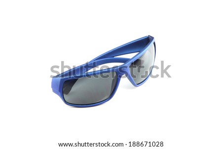 closeup blue sunglasses isolated on white background.
