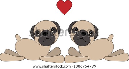 Couple of cartoon pugs in love