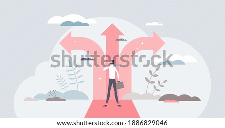 Crossroads as business strategy choice and future options tiny person concept Royalty-Free Stock Photo #1886829046