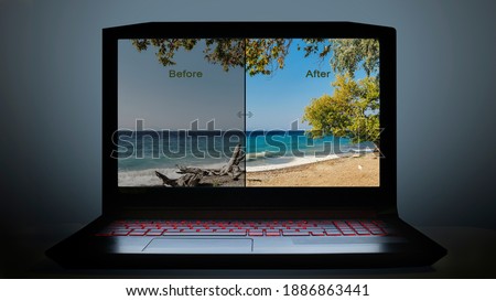 visual about editing photos on computer. edit photos before and after
