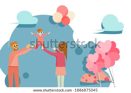 Concept happy time, lifestyle happiness. Happy family father mother and daughter are having fun.  Vector illustration for content  Family activities, happy holidays, vacations, relaxation lifestyles