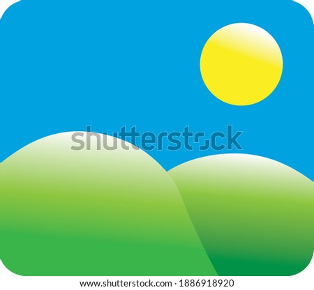 Image Gallery Icon Symbol.
Concept Vector Illustration of Meaning of Images, Photos and Albums. The sun shining on the mountain