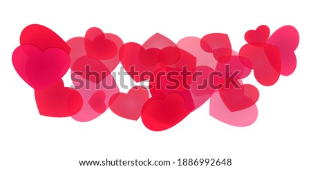 Decorative line of piled hearts of various sizes