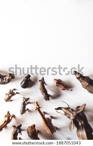 Group of animals toys isolated over white background. animals toys.