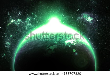 Green Sunrise Over Planet - Elements of this Image Furnished By NASA