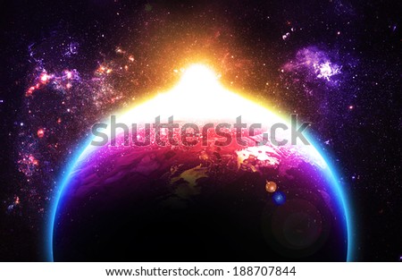 Beautiful Sunrise Over Planet - Elements of this Image Furnished By NASA